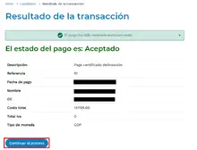 Resultado transacción pago del anticipo